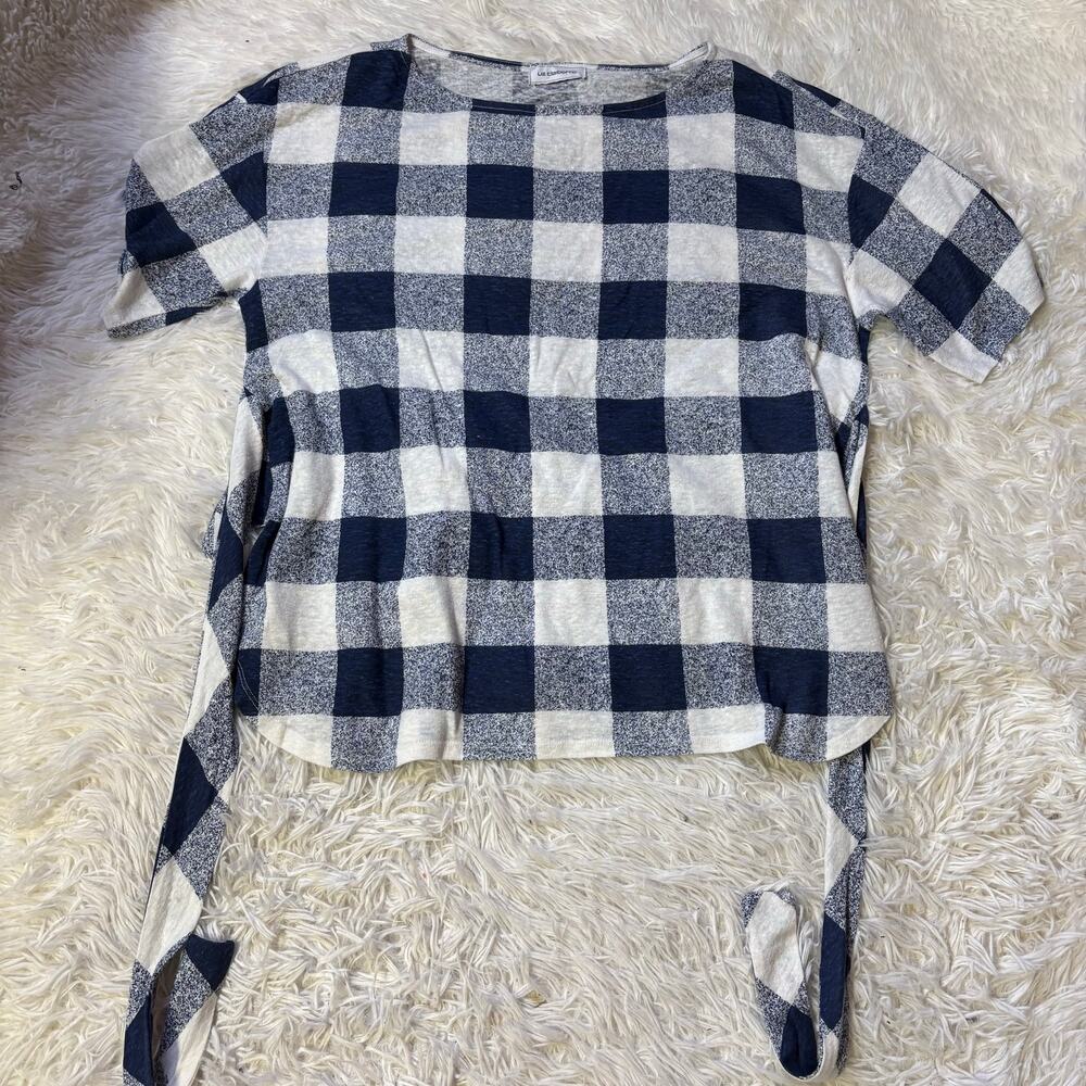 Liz Claiborne women’s short sleeve checkered top tie XL Blue